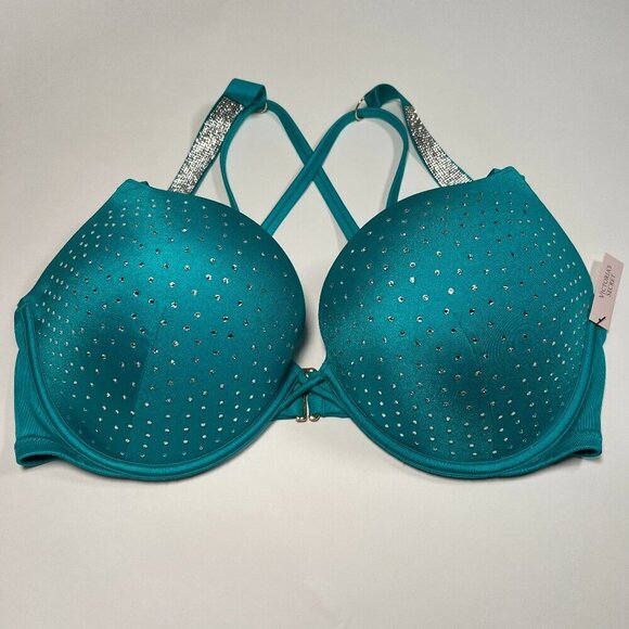 Victoria Secret 34DD M Bombshell Push Up Bikini Set Shine Strap Capri Sea Blue - Picture 6 of 11